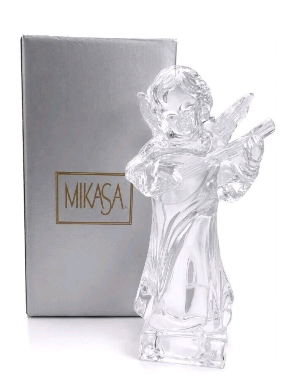 Mikasa Herald Collection German Lead Crystal Angel Mandolin Figurine w/ Box 7.5"